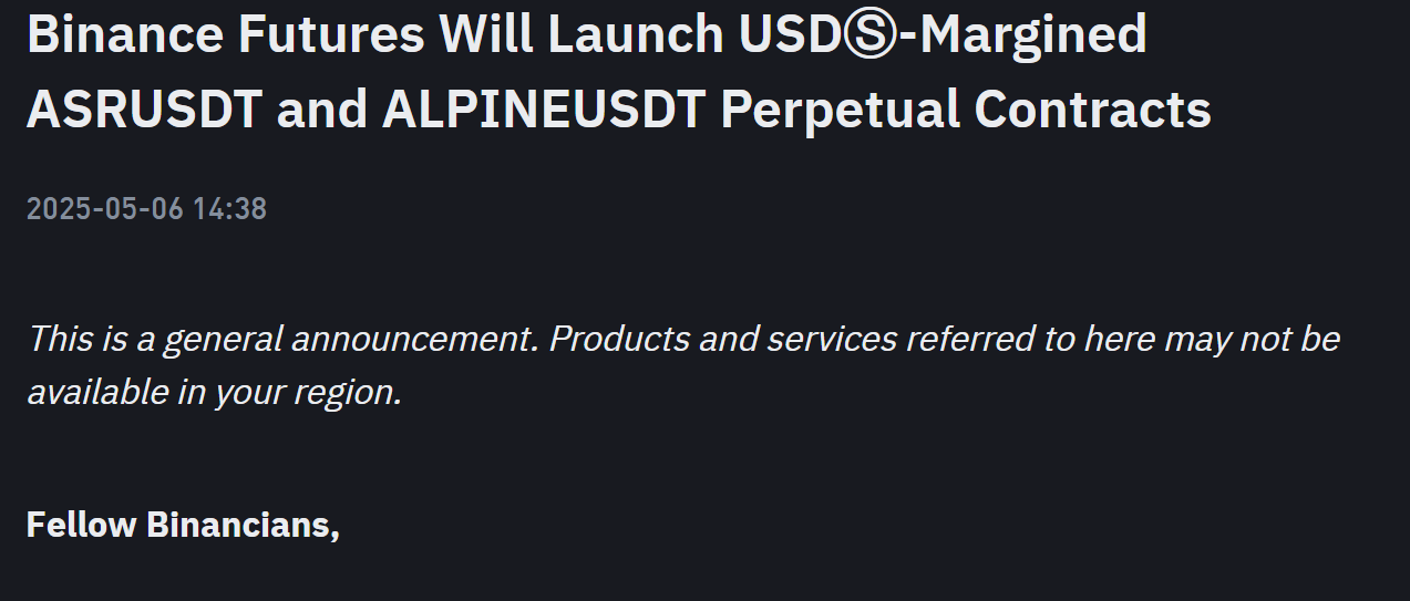 2 đồng fan token bất ngờ được thông báo niêm yết trên Binance Futures - nguồn: Binance Announcement