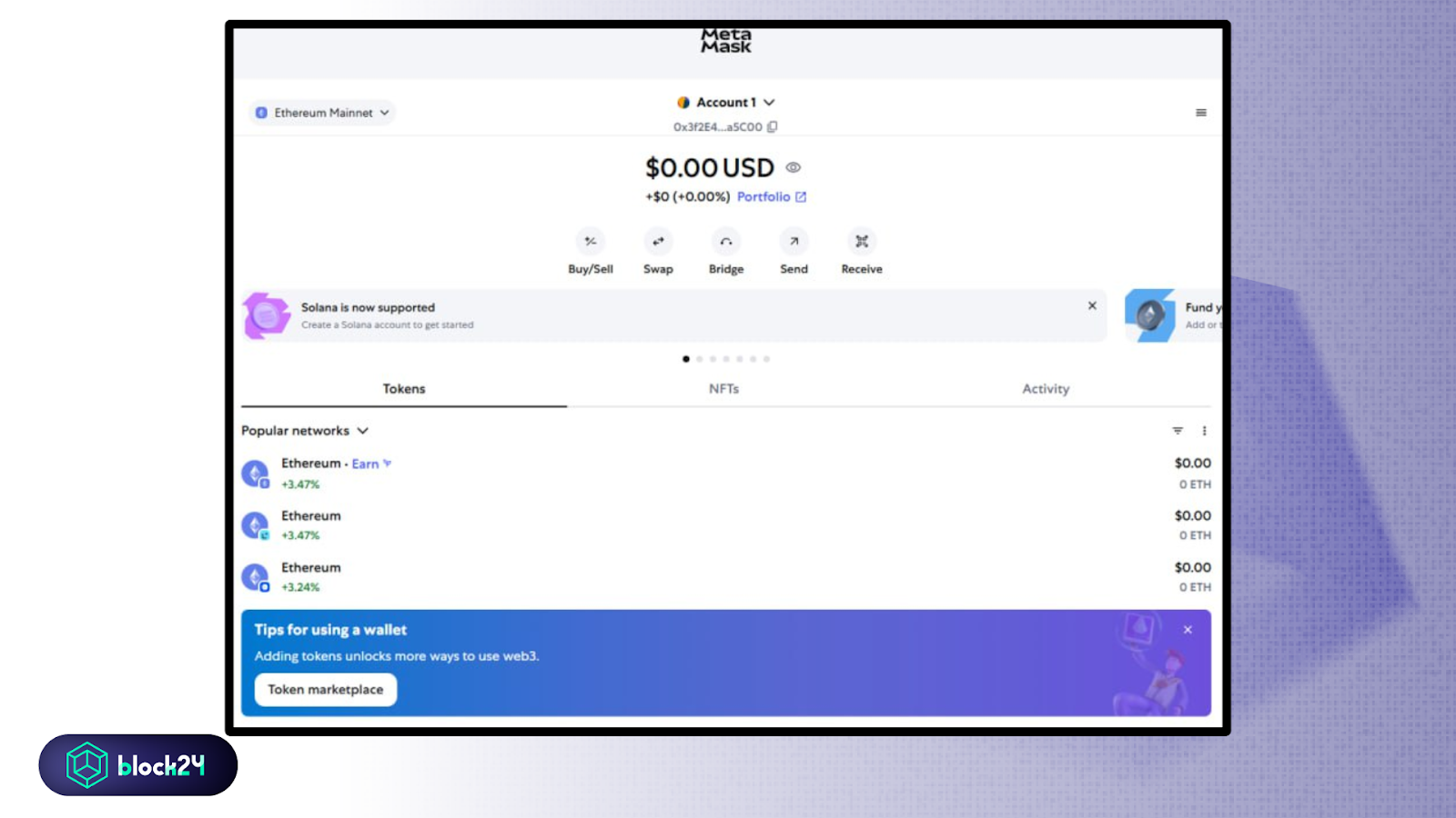 Tạo ví ERC-20 trên MetaMask thành công