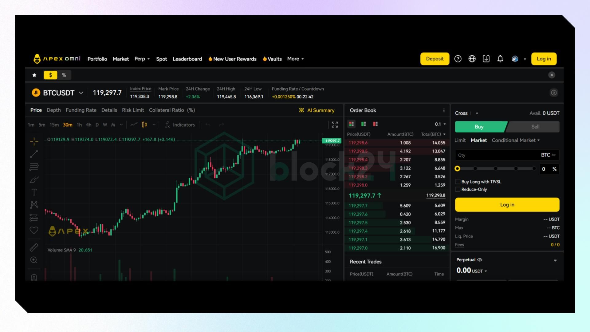 Giao diện perp trading của ApeX