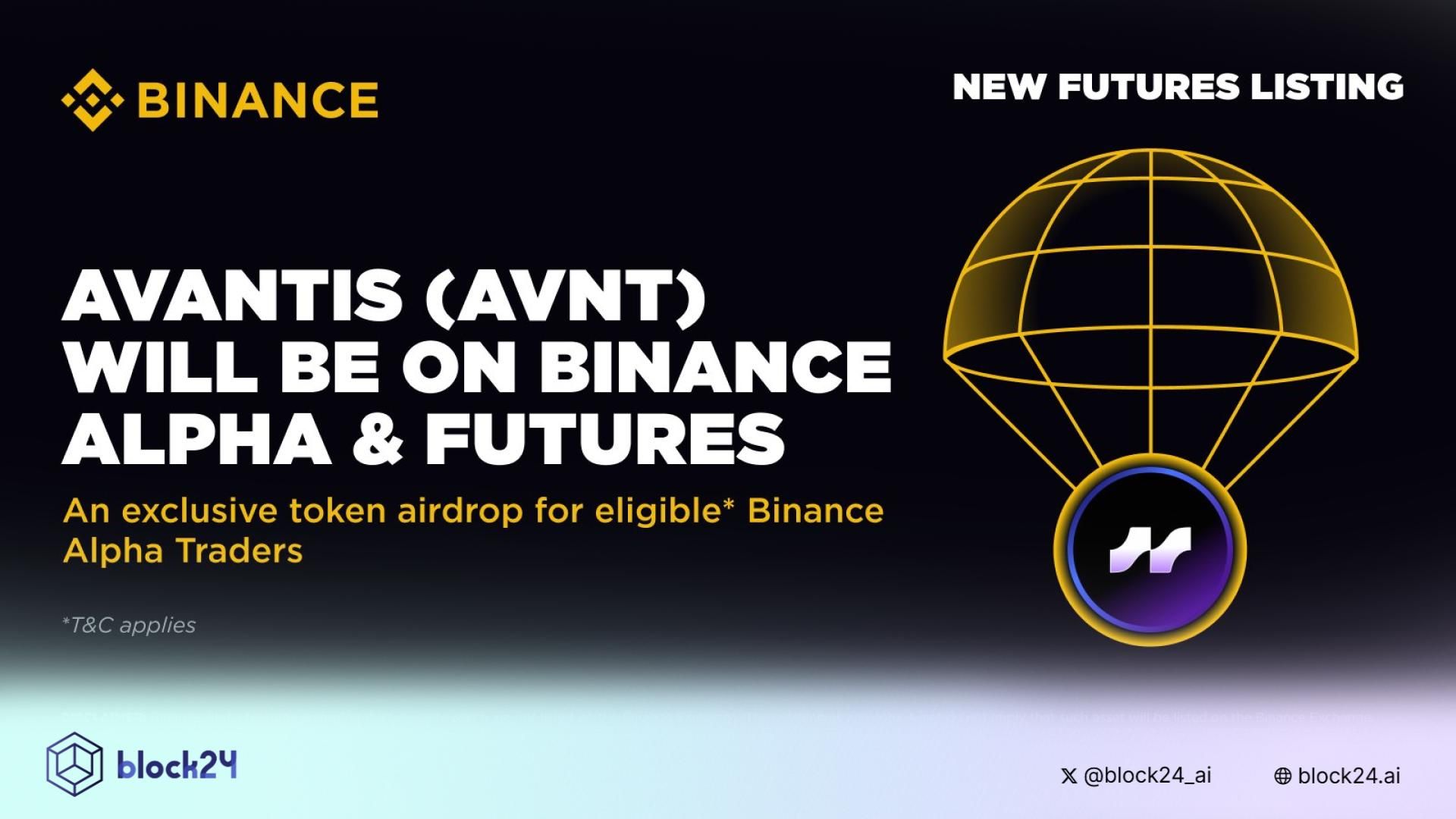 Binance Alpha và Futures sẽ niêm yết AVNT (Avantis) vào ngày 9/9/2025!