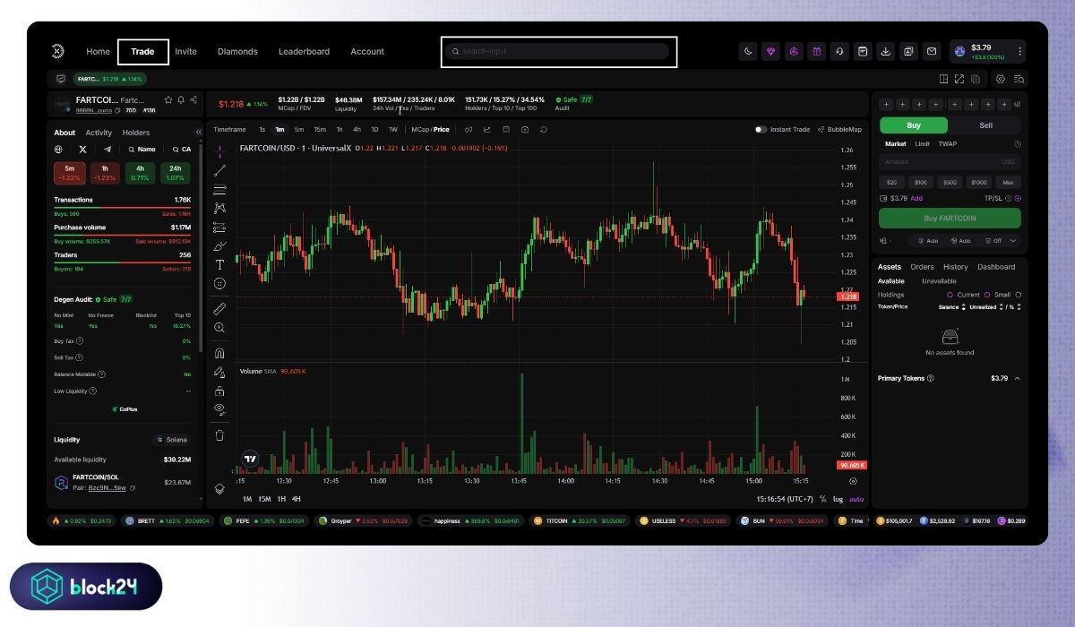 Chọn Trade và tìm memecoin