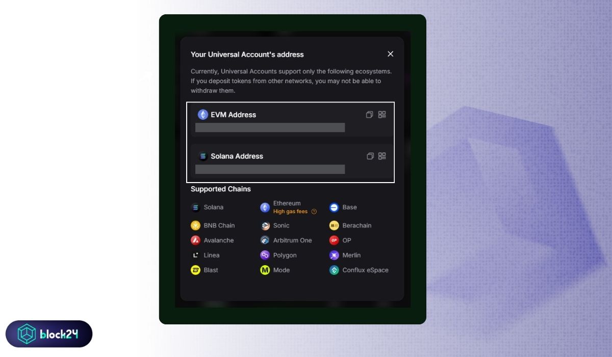 Nạp tiền vào địa chỉ Universal Account