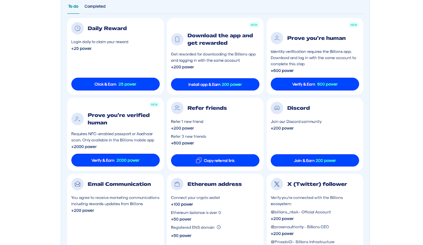Các nhiệm vụ kiếm Power points