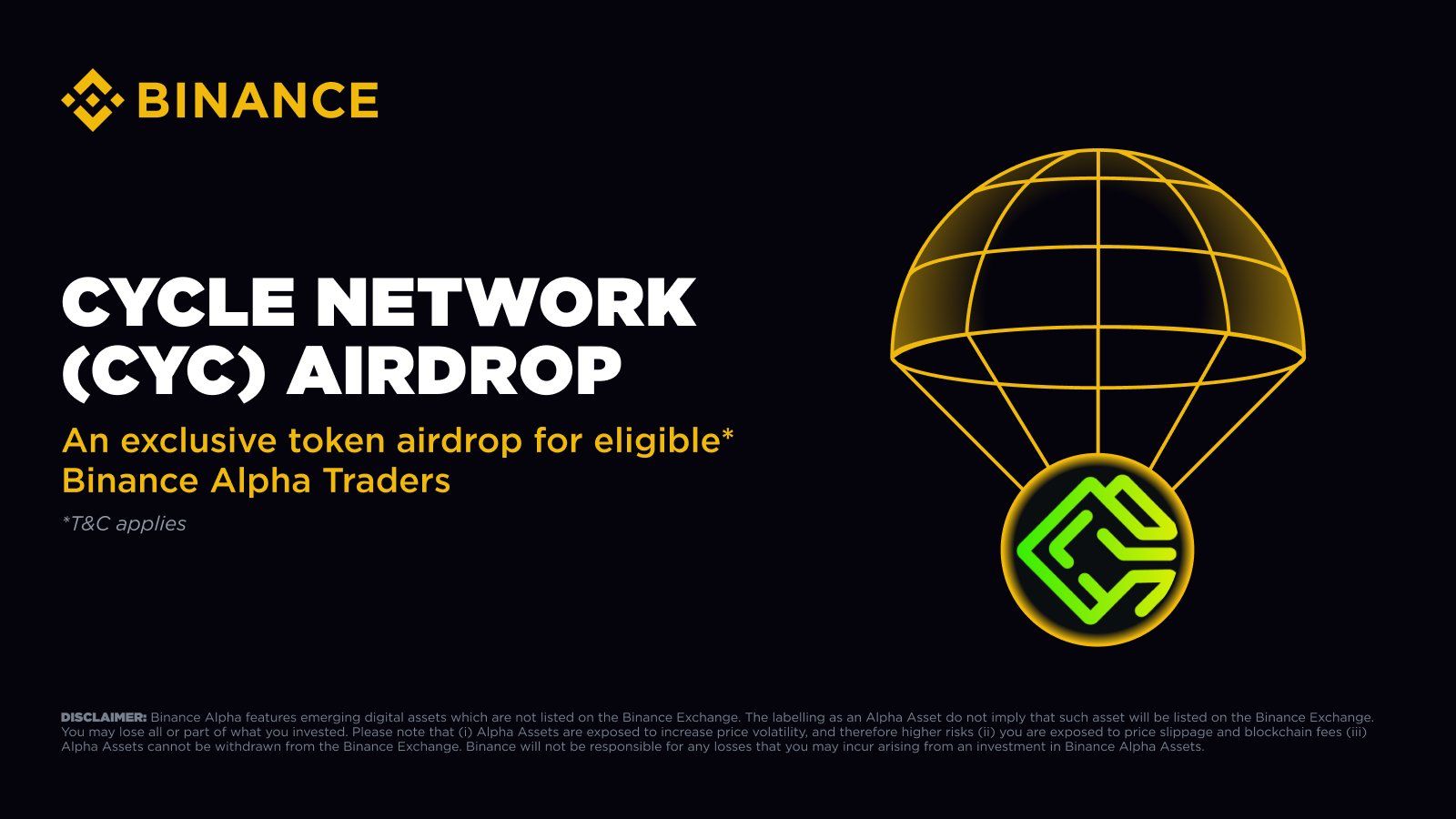 Binance Alpha cũng sẽ niêm yết và airdrop token CYC (Cycle Network) vào ngày 4/8/2025 - nguồn: X (Twitter)