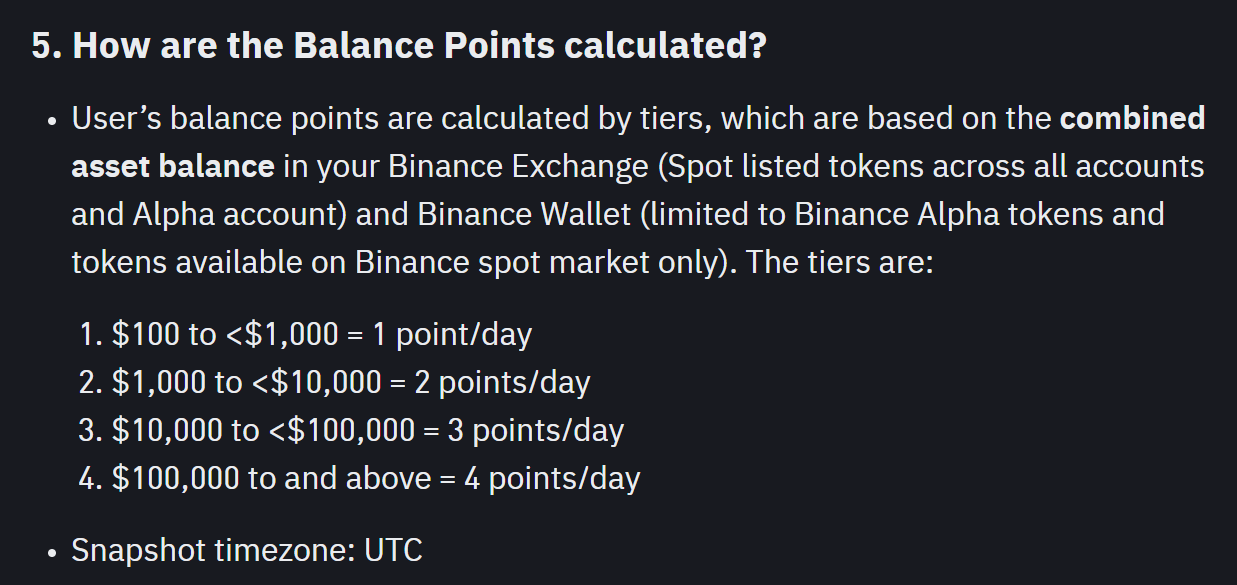 Một số thông tin về cách tính điểm Alpha Points - nguồn: Binance Announcement