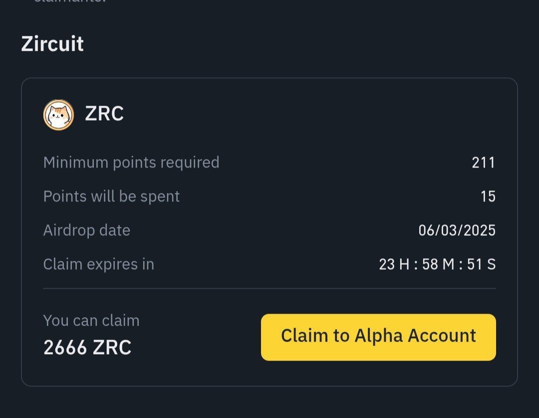 Zircuit (ZRC) trở thành dự án mới nhất góp mặt trên Binance Alpha Airdrop - nguồn: Binance Alph