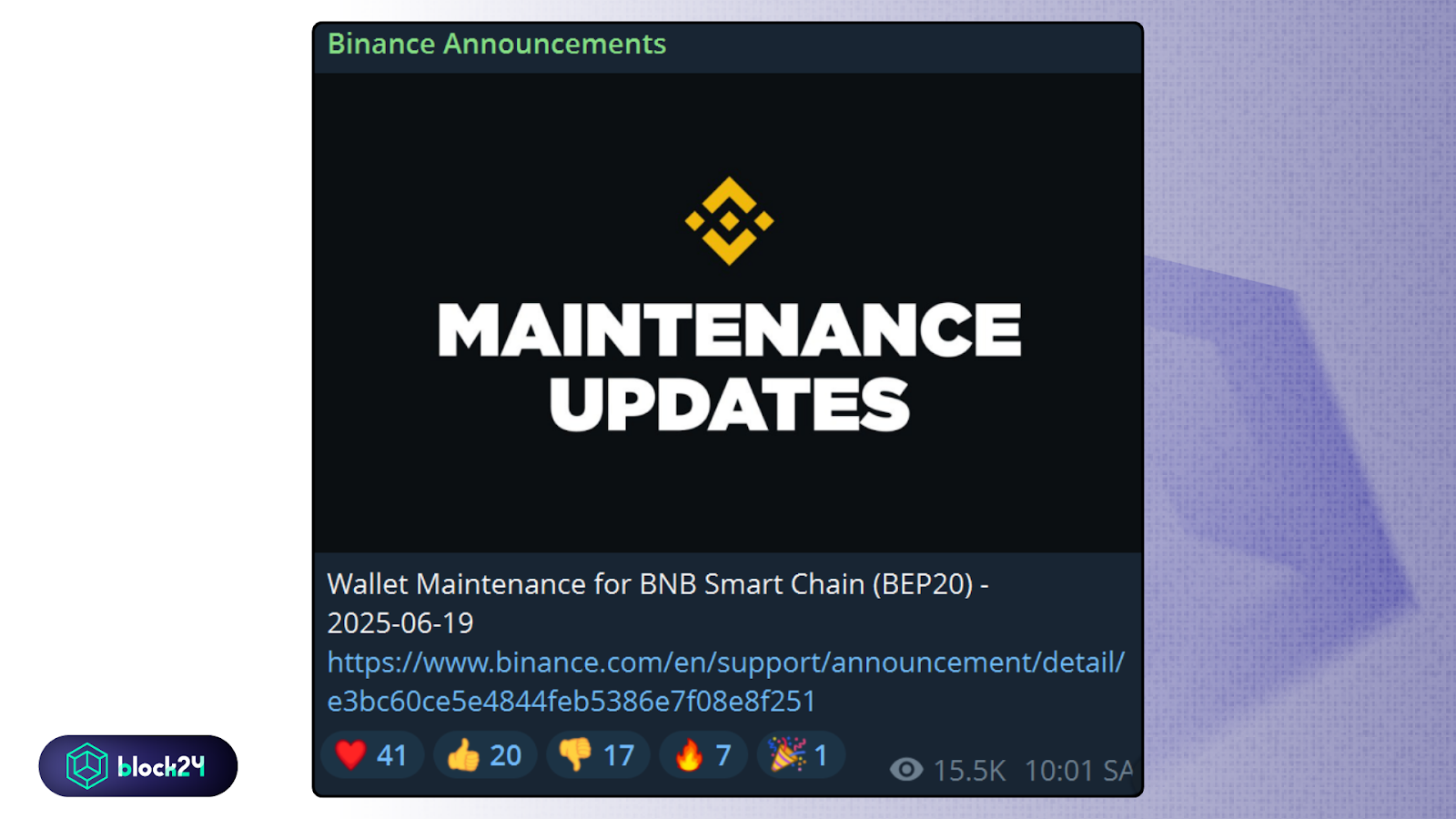 Chi tiết thông báo bảo trì của Binance tại đây
