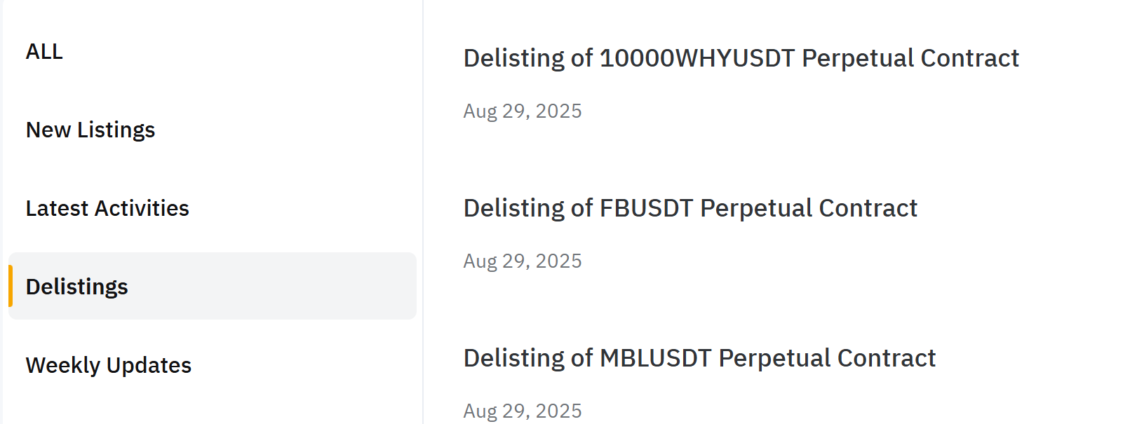 Sàn Bybit huỷ niêm yết liên tiếp 3 đồng coin trên mục Futures - nguồn: Bybit Announcement