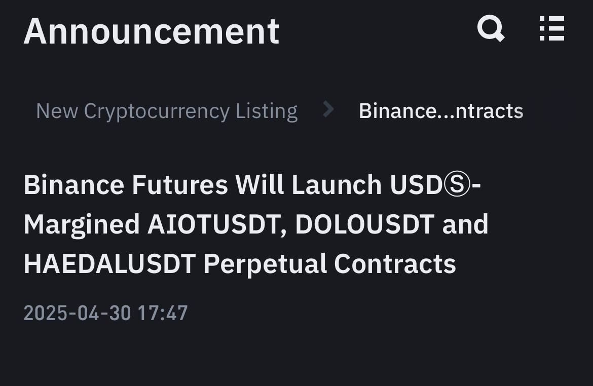Binance Futures thông báo niêm yết 3 đồng coin mới trong dịp nghỉ lễ 30/04 - 01/05 (nguồn: Binance Announcement)