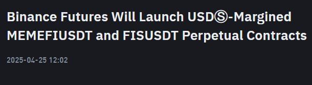 Binance Futures thông báo niêm yết 3 đồng coin chiều ngày 25/04/2025 - nguồn: Binance Announcement