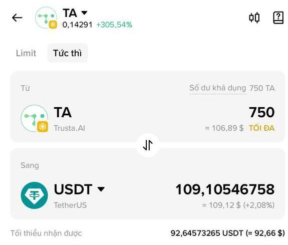 Mỗi ví đủ điều kiện có thể nhận về số token TA trị giá gần 107 USD