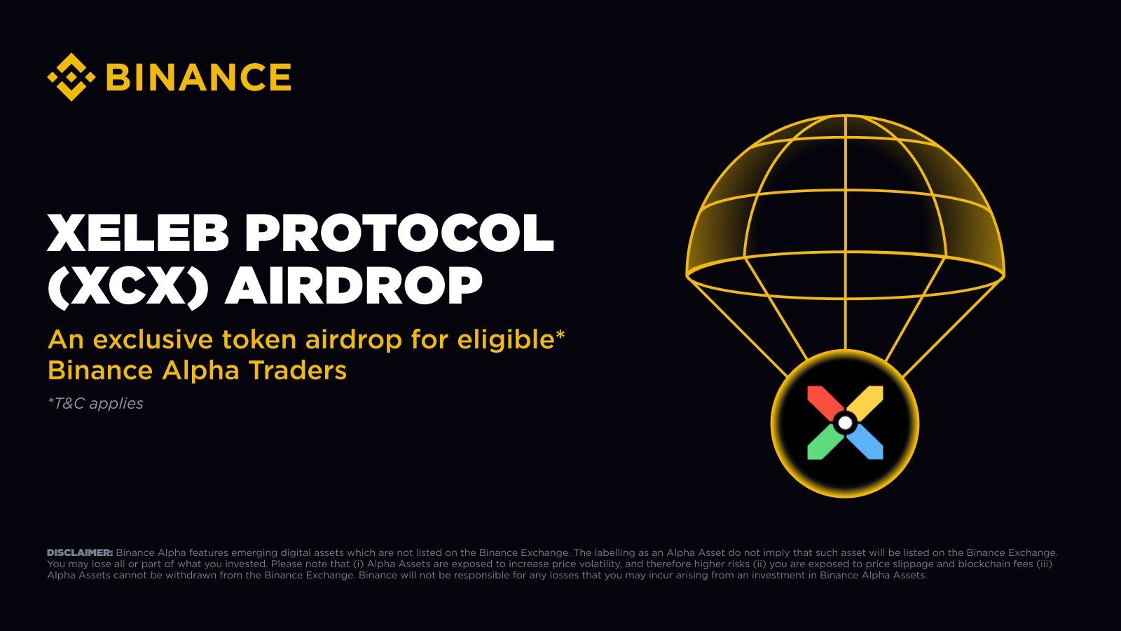 Binance Alpha sẽ niêm yết và airdrop token XCX (Xeleb Protocol) vào ngày 11/8 - nguồn: X (Twitter)