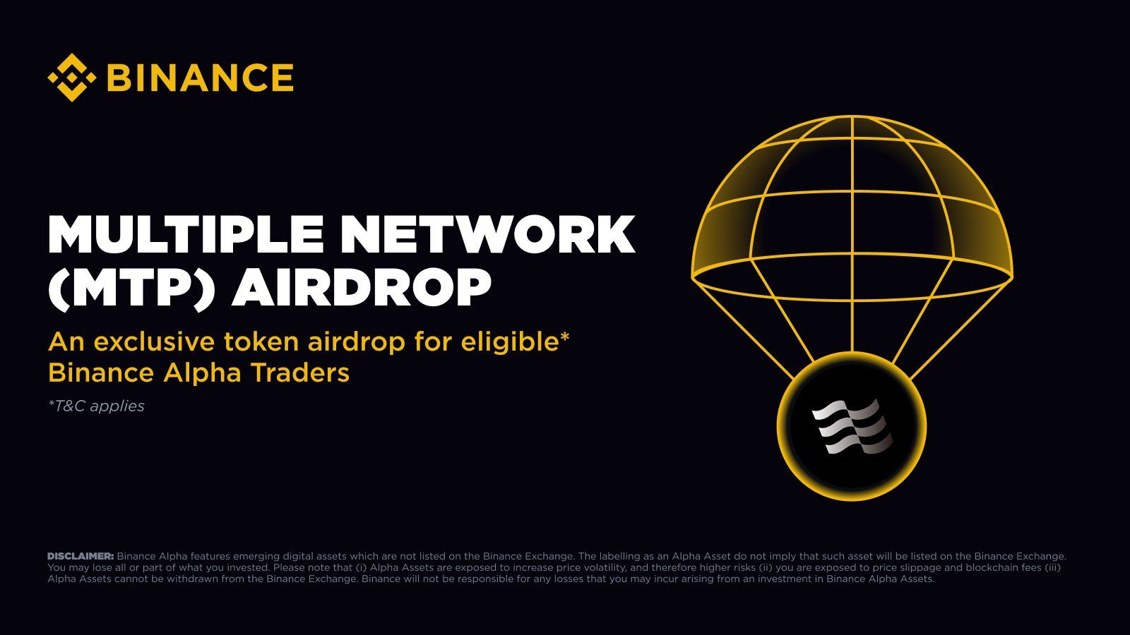 Binance Alpha công bố airdrop và listing token MTP (Multiple Network) vào ngày 25/8/2025 - nguồn: X (Twitter)