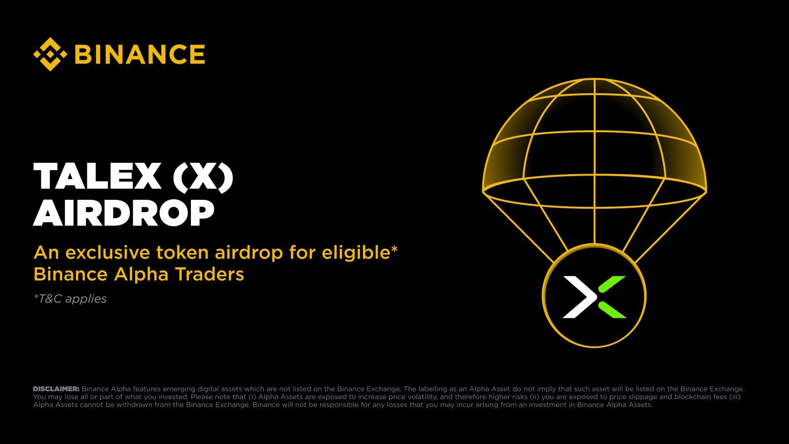 Binance Alpha sẽ airdrop token X (Talex) vào ngày 7/8/2025 - nguồn: X (Twitter)
