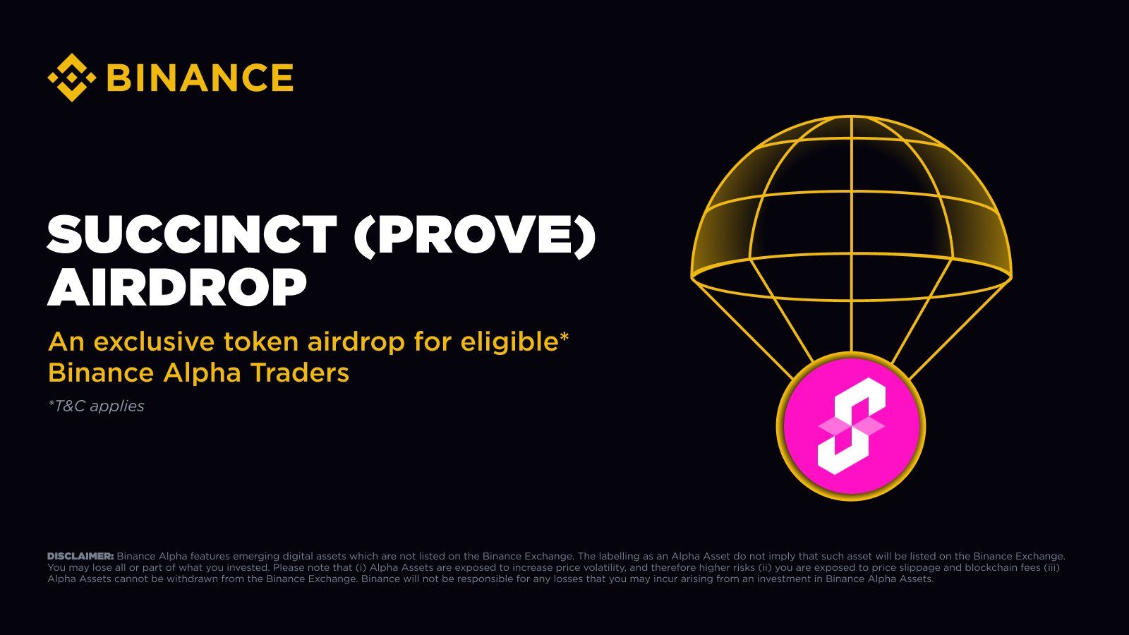 Binance Alpha cũng sẽ niêm yết và airdrop token PROVE (Succint) vào ngày 5/8/2025 - nguồn: X (Twitter)