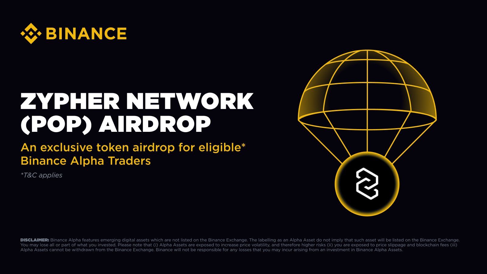 Binance Alpha sẽ niêm yết và airdrop token POP (Zypher Network) vào ngày 10/9/2025 - nguồn: X (Twitter)