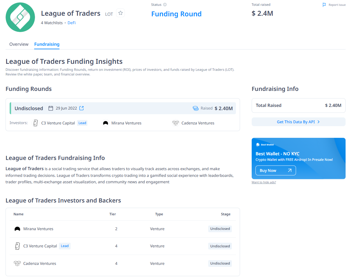 Một số thông tin cơ bản về dự án League of Traders (LOT) - theo CryptoRank
