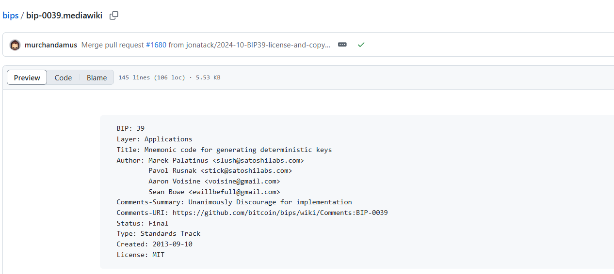 Thông tin cơ bản về BIP39 trên Github