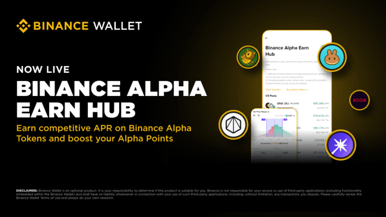 Binance Wallet tính năng Earn Hub cho phép người dùng tích thêm điểm Alpha Points - nguồn: Binance Wallet