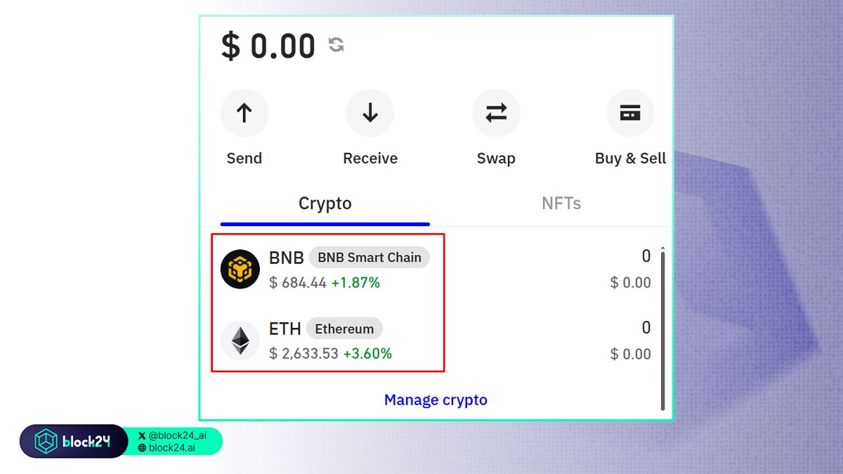 Chọn coin/token muốn nạp