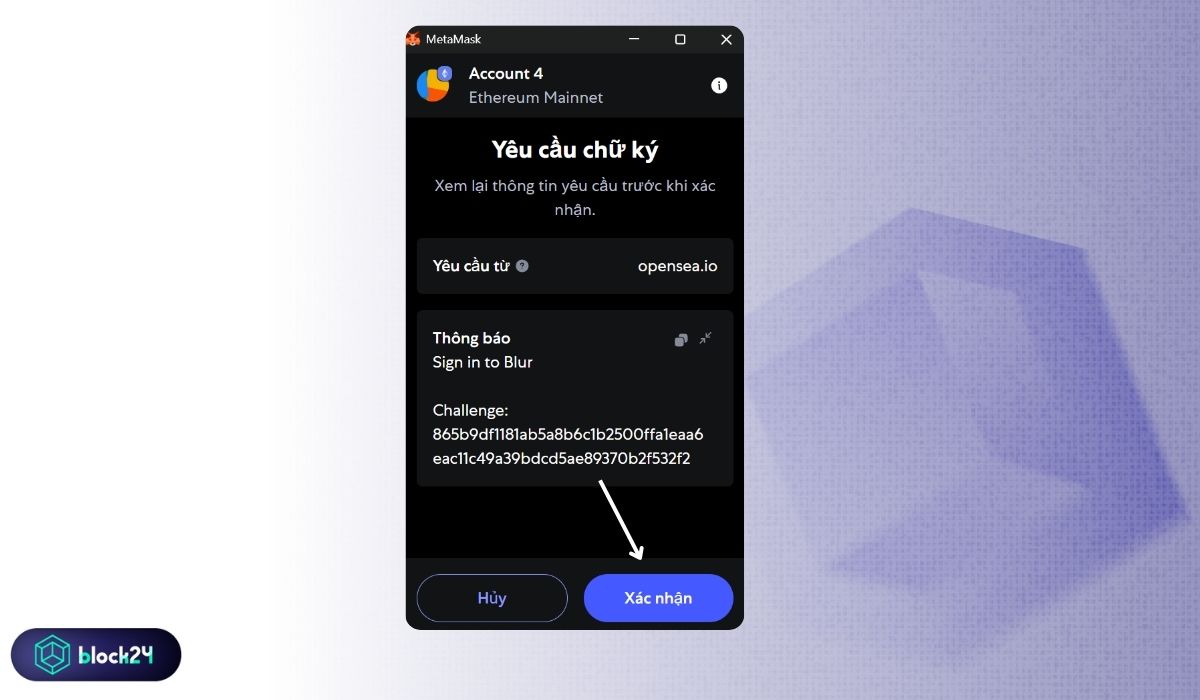 Ký ví để xác nhận mua NFT