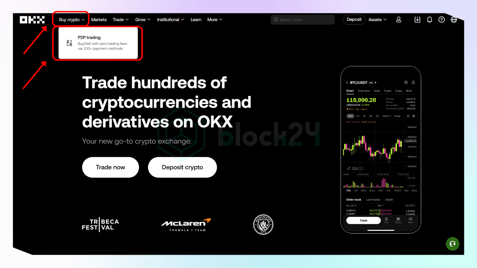 Vào P2P trading trên OKX