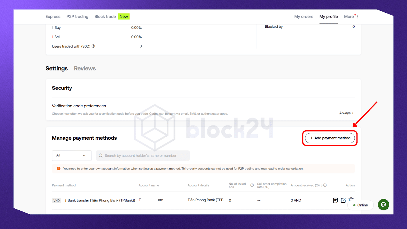Chọn Add payment method