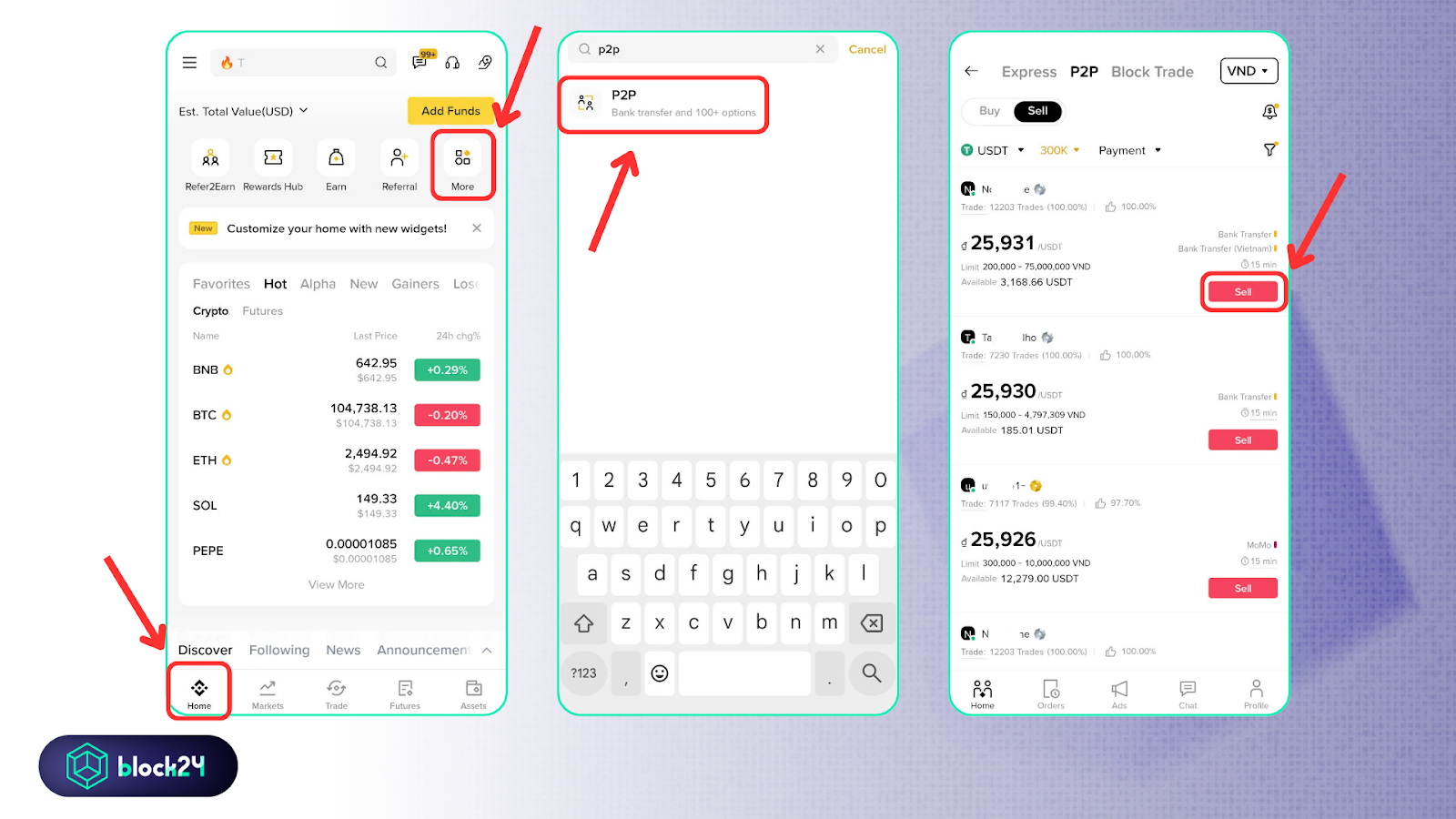 Tìm thương nhân P2P để bán USDT