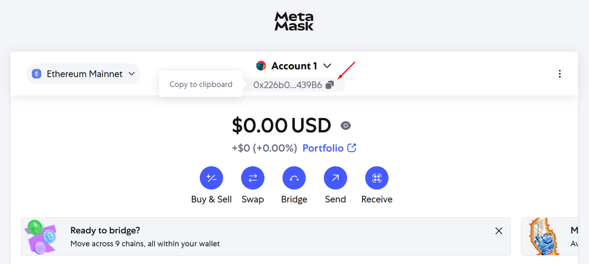 Cách lấy địa chỉ ví EVM trên MetaMask