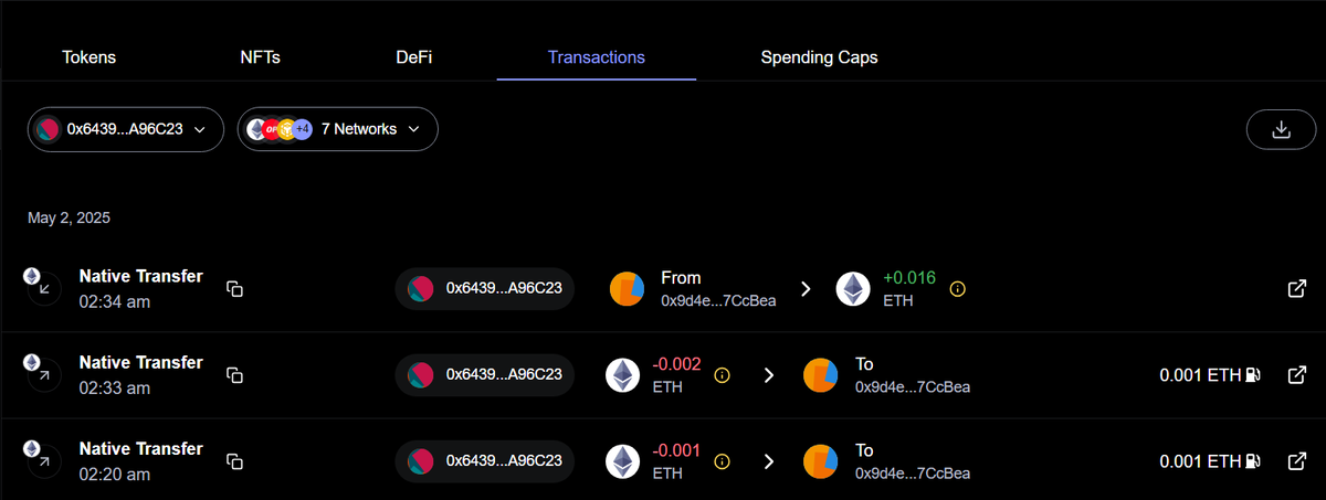 Giao diện quản lý lịch sử giao dịch trên MetaMask