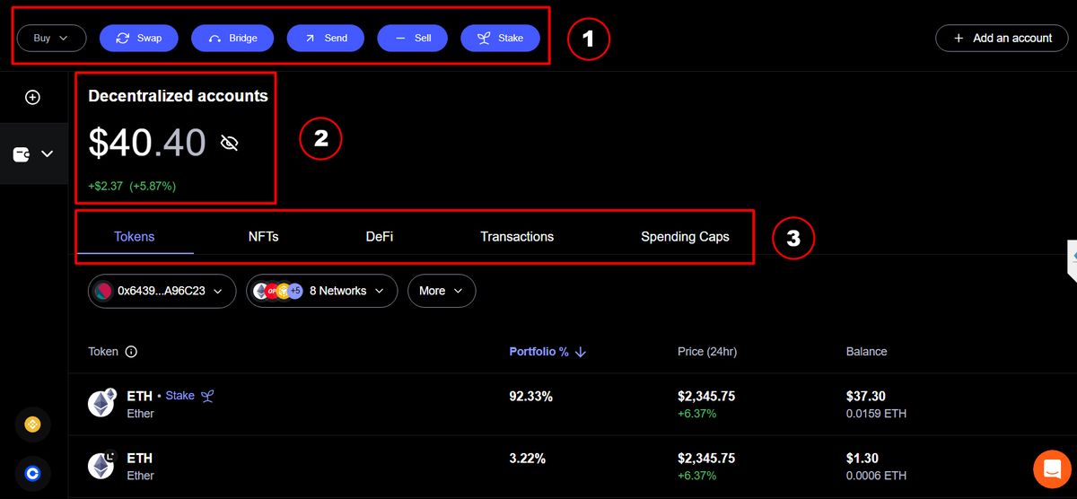 Giao diện chính Dashboard trên MetaMask