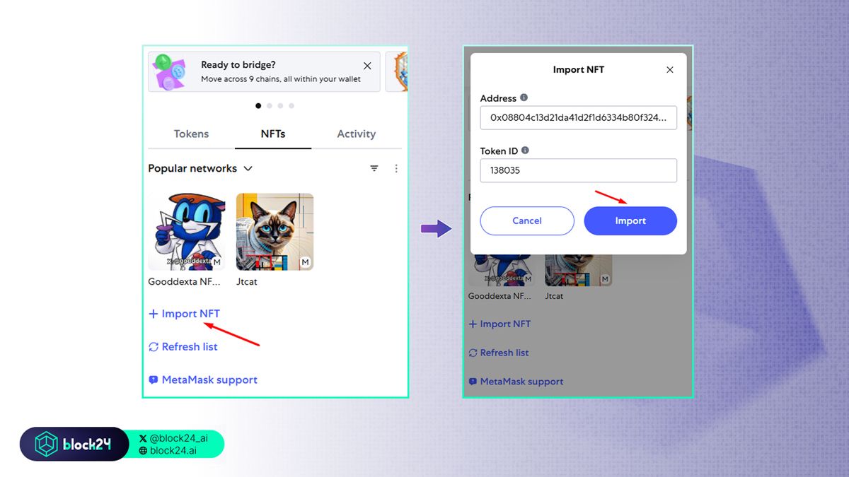 Các bước thêm NFTs vào ví MetaMask