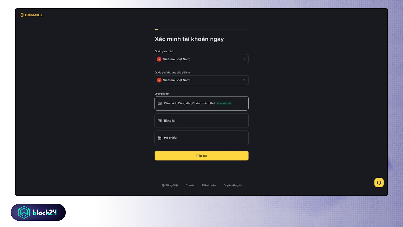 Điền thông tin KYC mà sàn yêu cầu