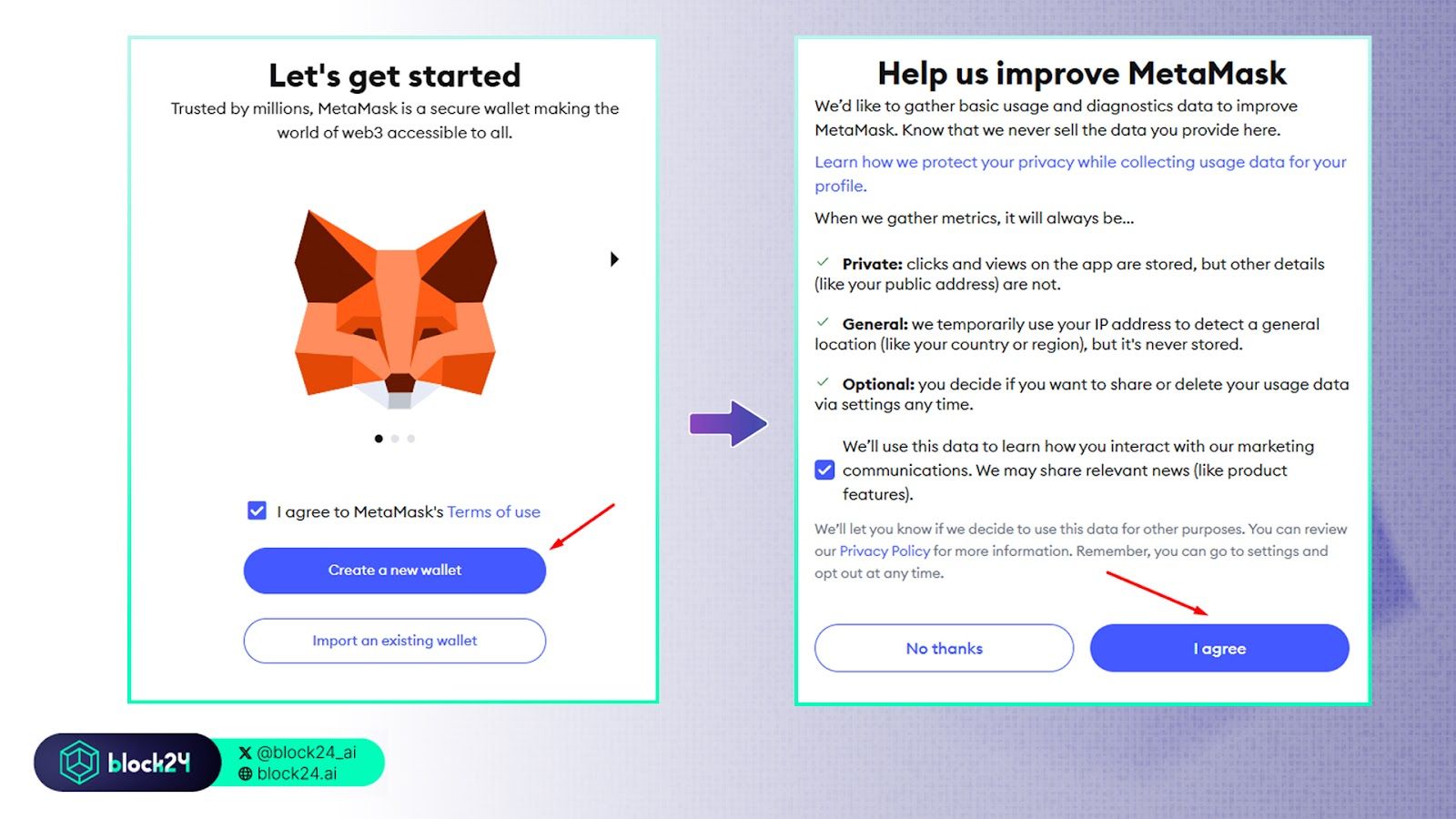 Giao diện khởi tạo ví MetaMask lần đầu