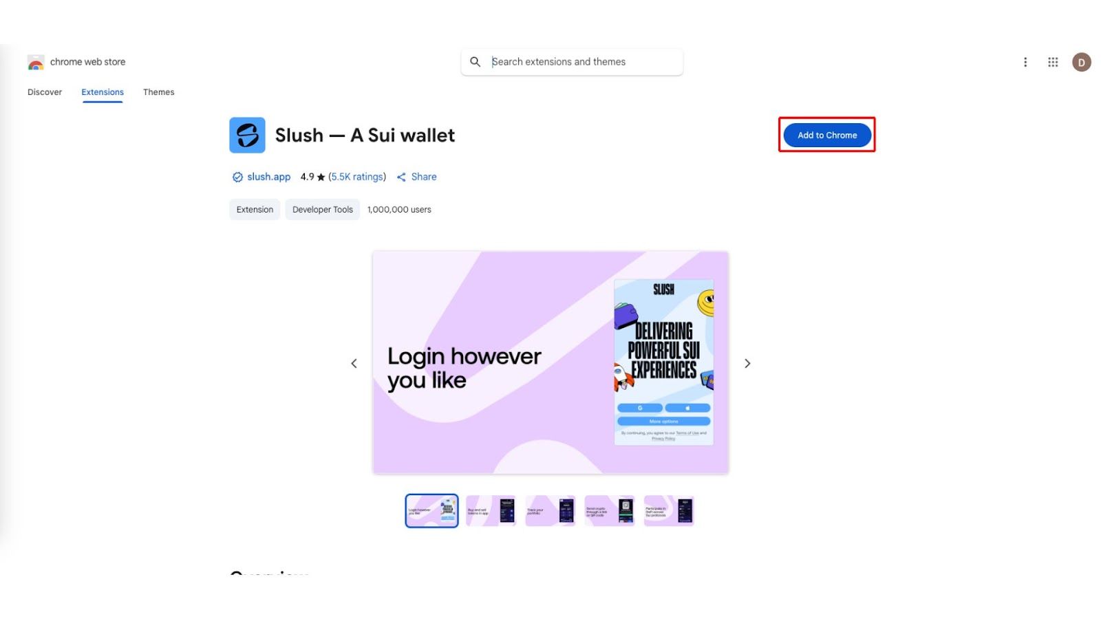 Giao diện cài đặt Slush Wallet
