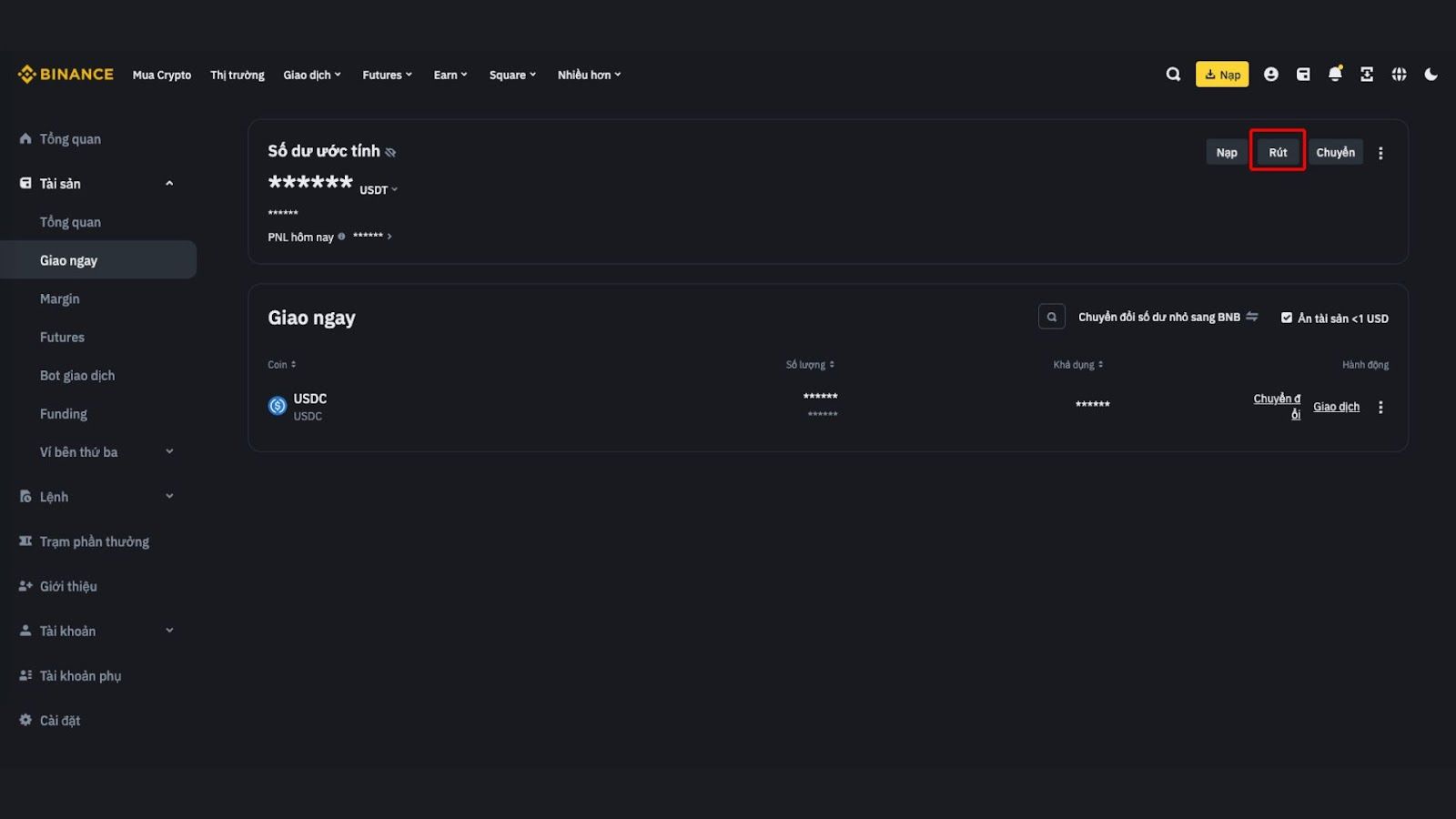 Rút tài sản từ Binance