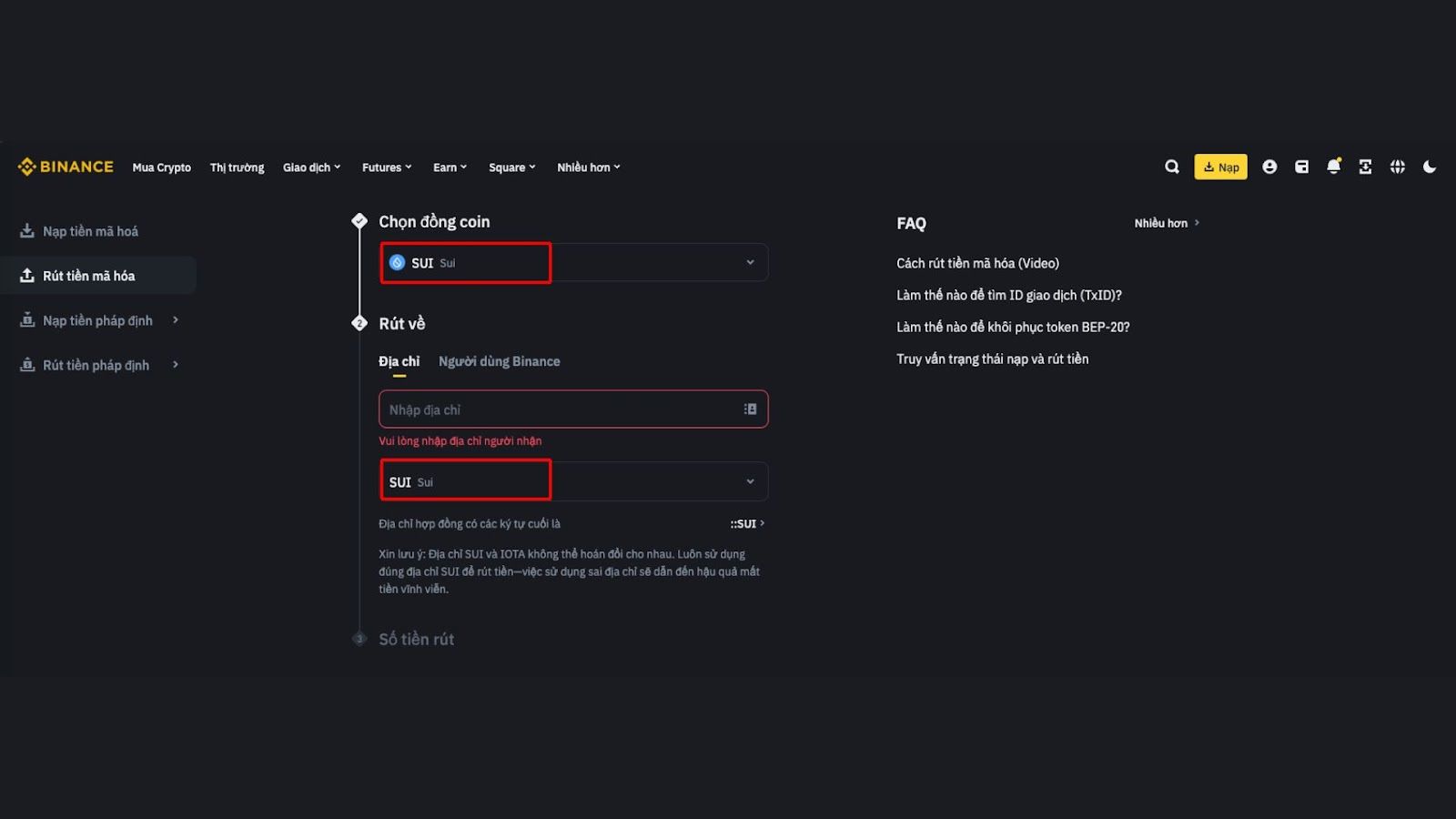 Các bước rút tài sản từ Binance về ví