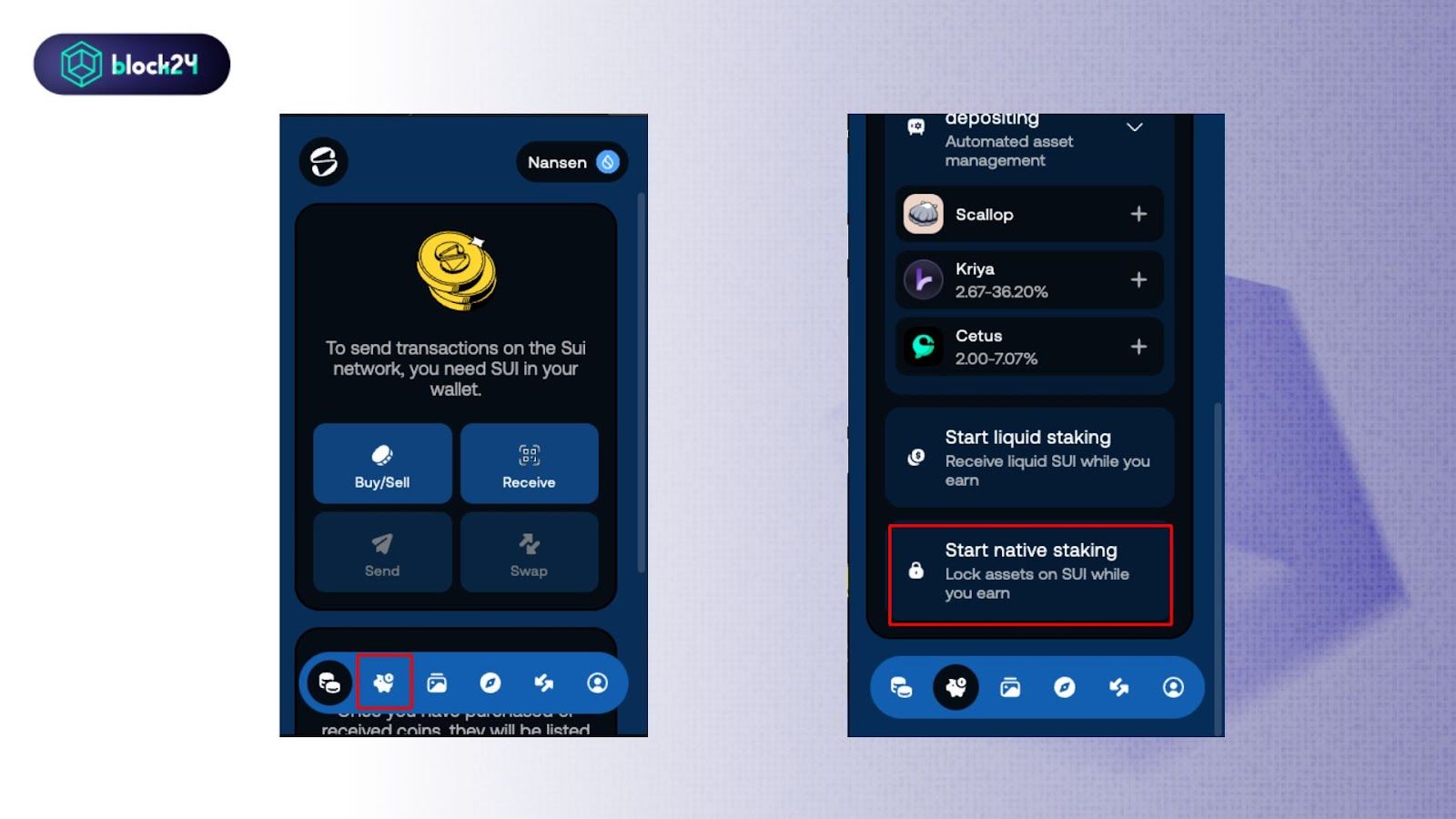 Giao diện staking ví Slush