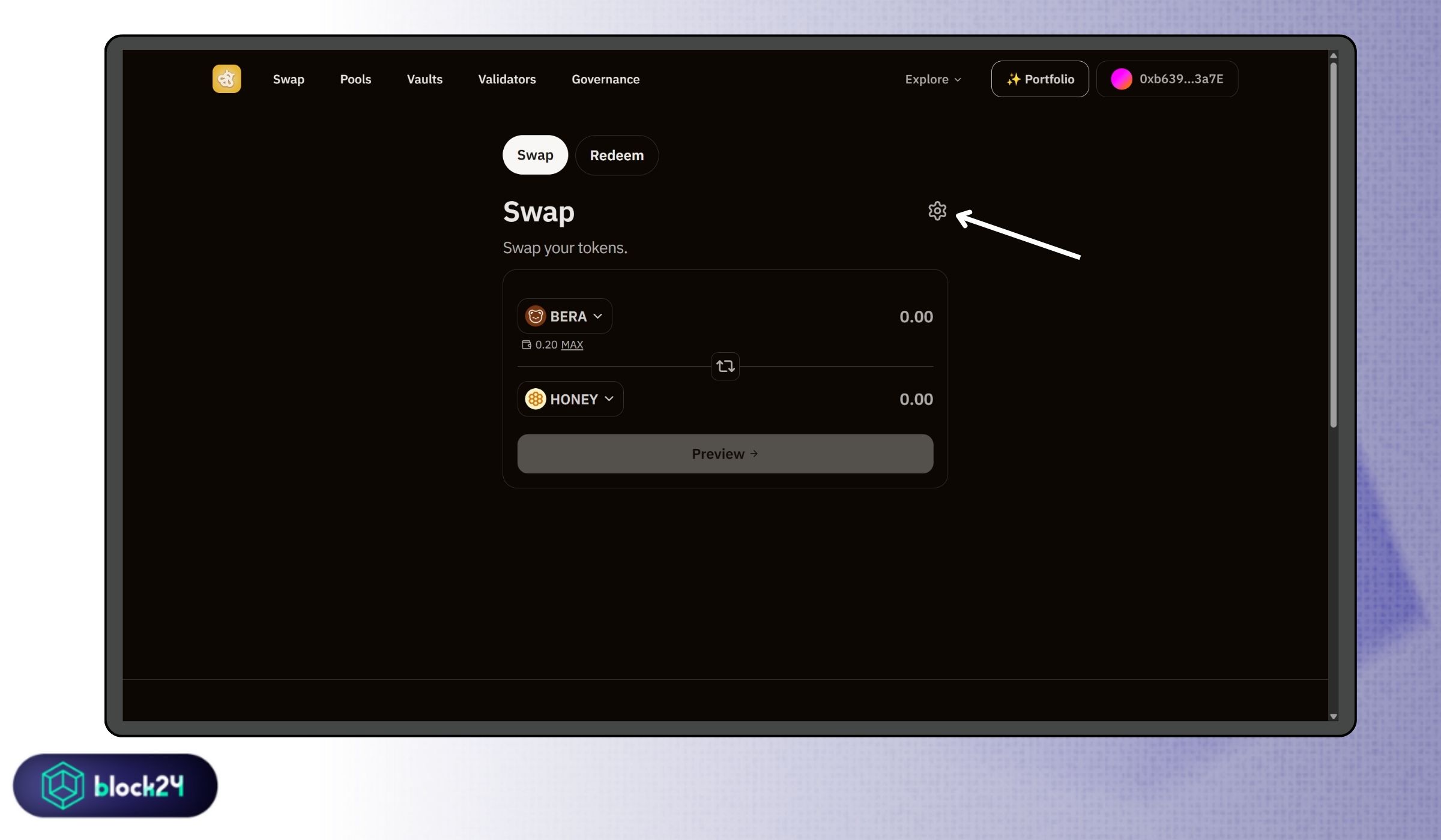 Giao diện swap trên HoneySwap