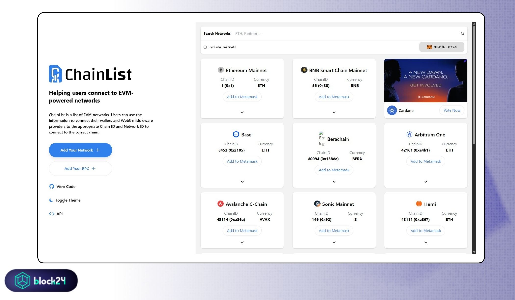 Truy cập Chainlist