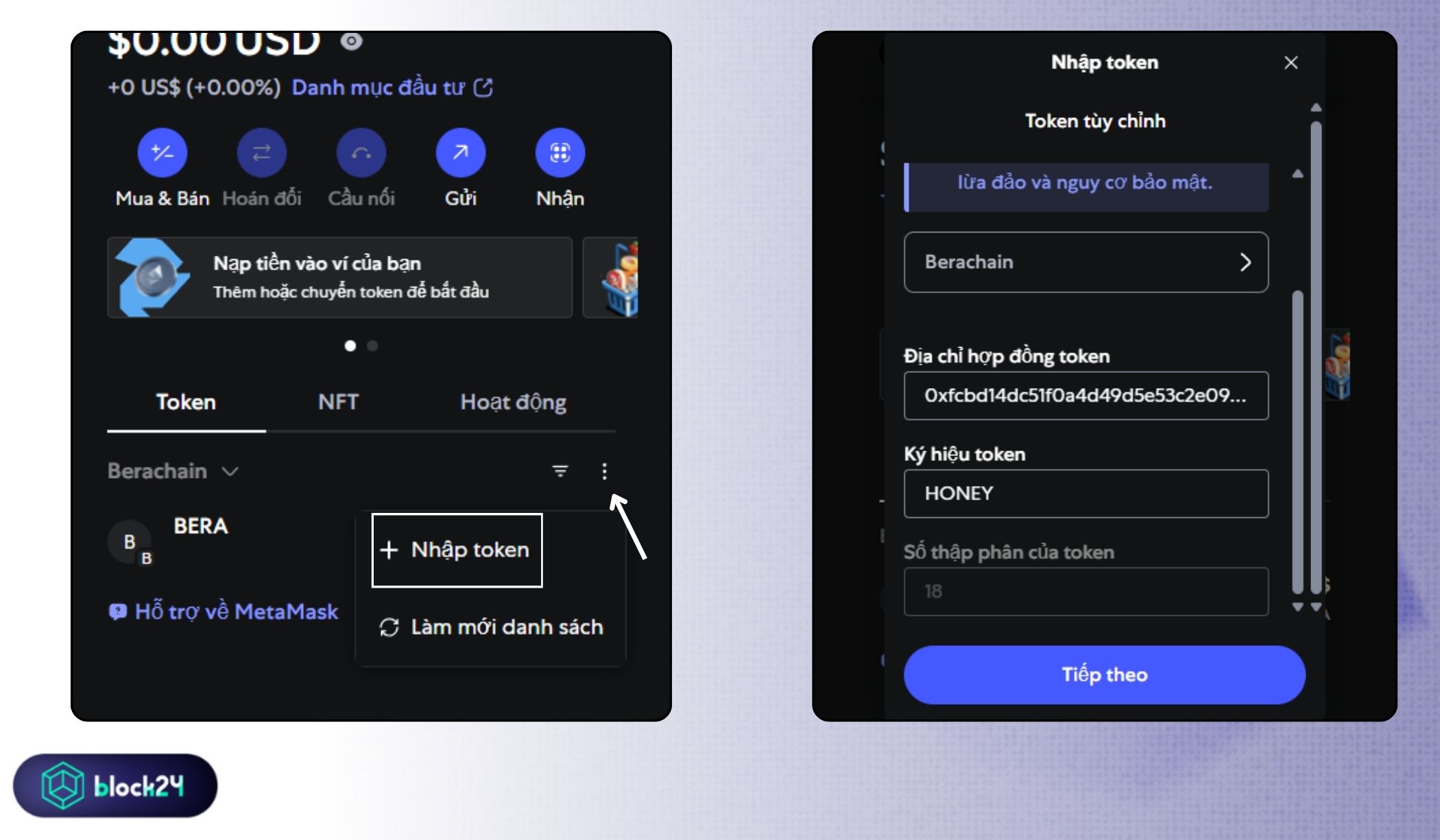 Thêm token vào ví MetaMask