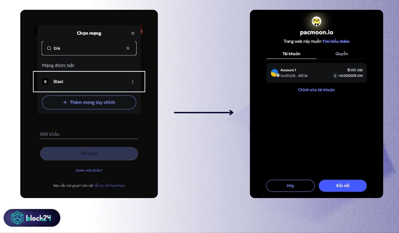 Kết nối với dApps trên Blast