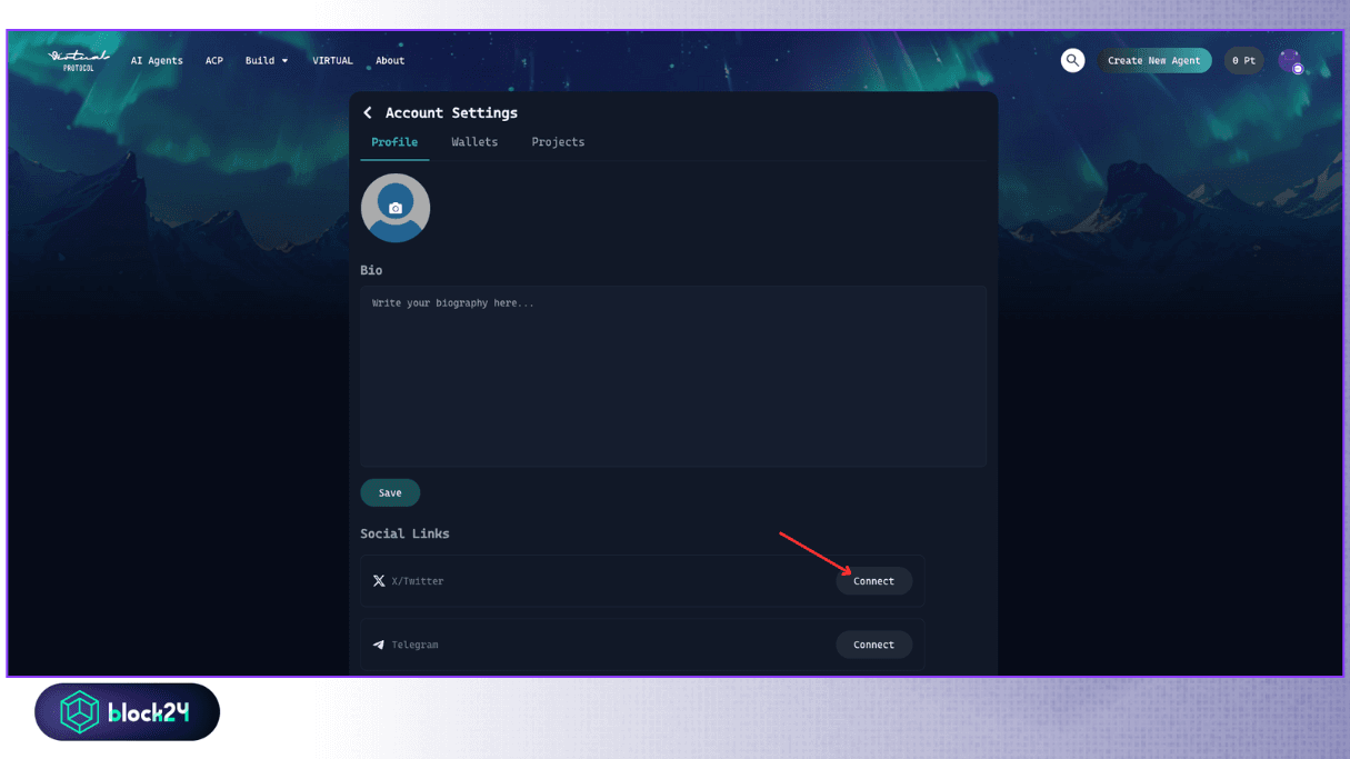 Connect tài khoản Virtuals với X