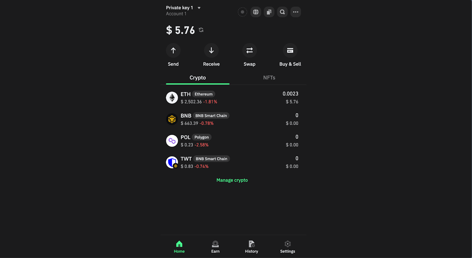 Giao diện ví Trust Wallet