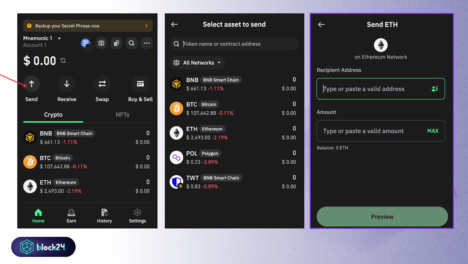 Dán địa chỉ ví từ MetaMask vào Trust Wallet