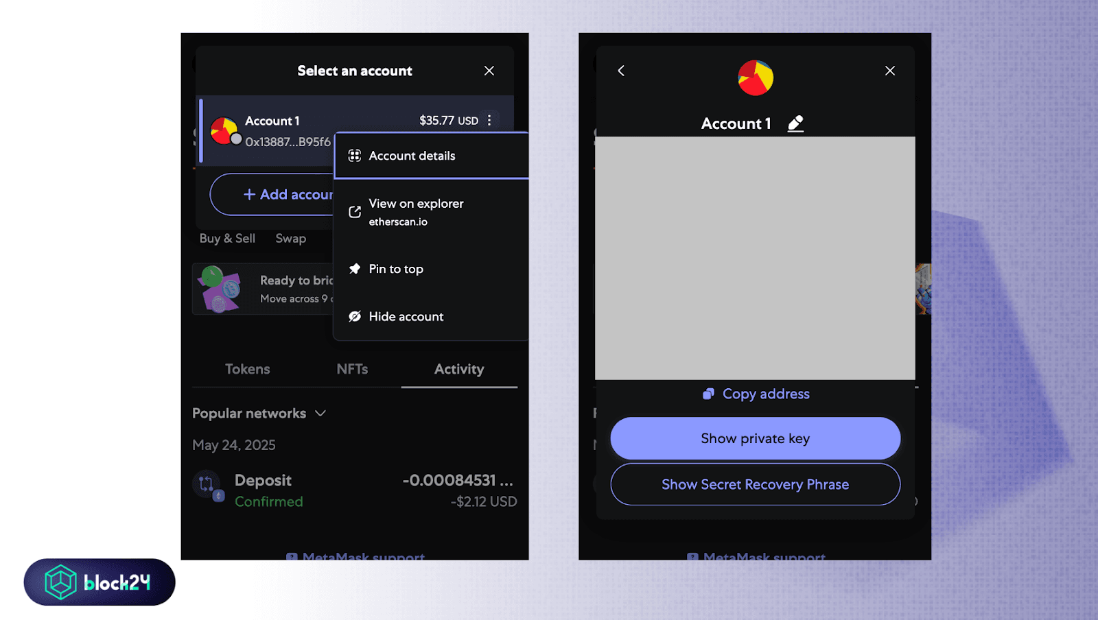 Export Private Key từ MetaMask