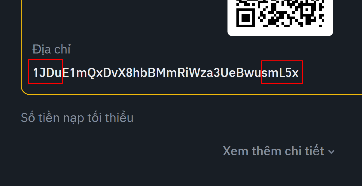 Check cẩn thận 4-5 ký tự đầu và cuối của wallet address nhận