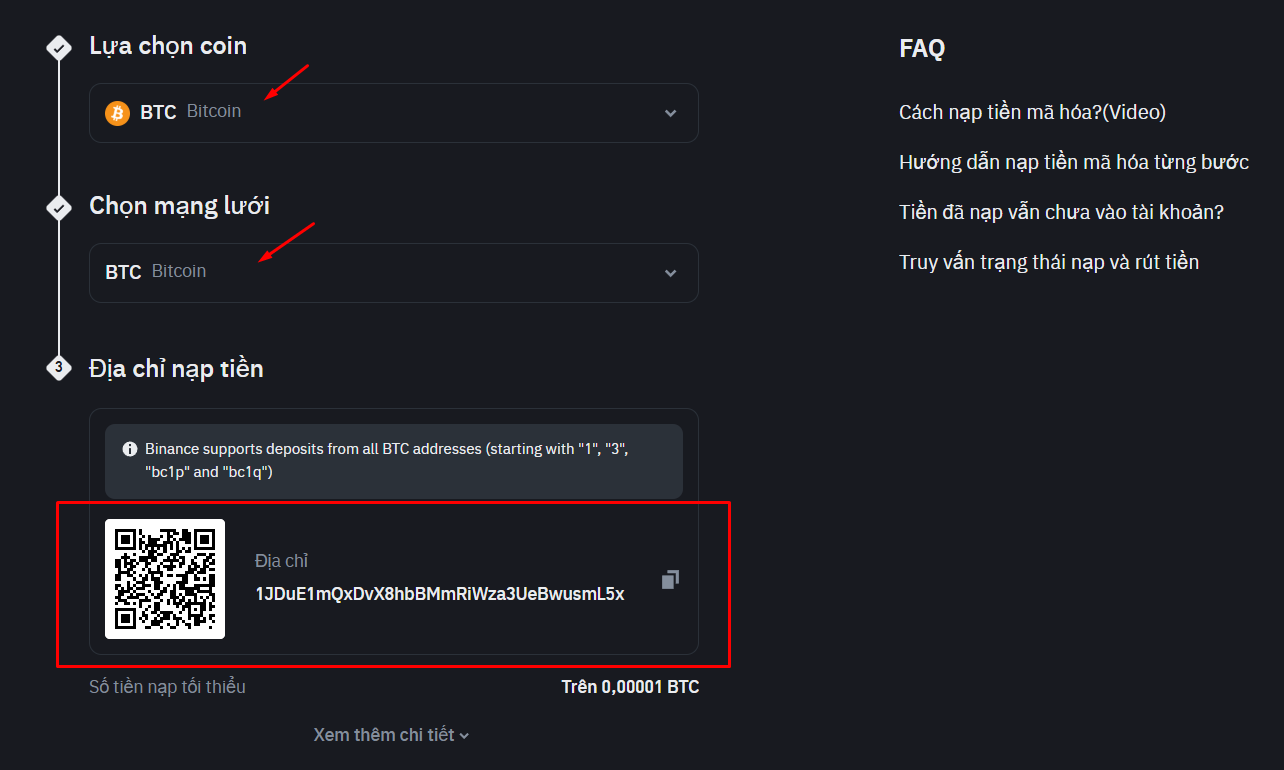 Copy địa chỉ ví sàn Binance