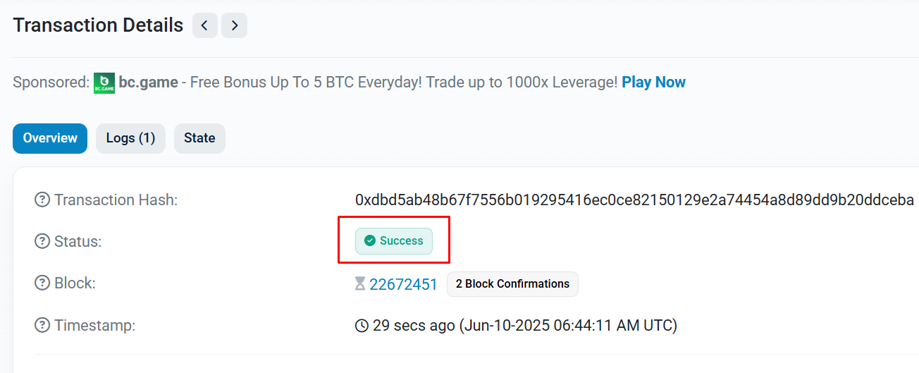 Một giao dịch trên blockchain được xác nhận thành công