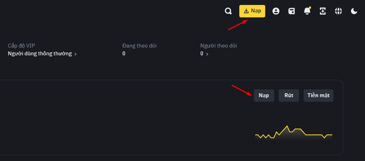 Vào phần nạp tiền trên sàn Binance